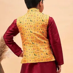 VASTRAMAY Boys Yellow Printed Nehru Jacket image 3