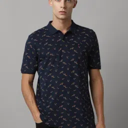 Louis Philippe Navy Cotton Slim Fit Printed Polo T-Shirt-picture-40