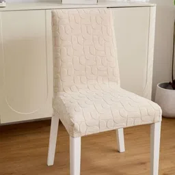 HOMETHREADS Cream 2 Pieces Self Designed Jacquard Stretchable Chair Covers-picture-35