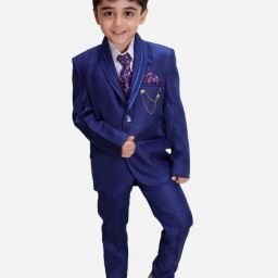 Fourfolds Boys Blue & White Solid Full Sleeves Suit Set-picture-37