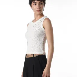 Only White Cotton Woven Design Top image 3
