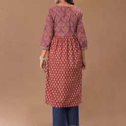 Varanga Maroon Cotton Regular Fit Printed Kurta image 2