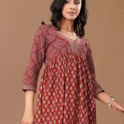 Varanga Maroon Cotton Regular Fit Printed Kurta image 5