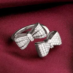 GIVA 92.5 Sterling Silver Dual Bow Adjustable Ring for Womens and Girls-picture-38
