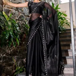 Saree Mall Black Embellished Sarees With Unstitched Blouse-image-87