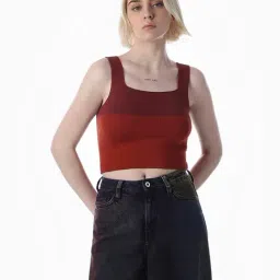 Only Red Viscose Colourblocked Top-picture-36