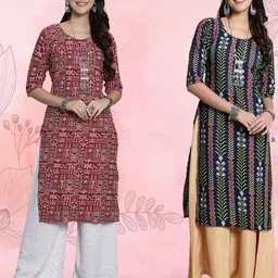 Ethnic basket Women Pack Of 2 Multicoloured Crepe Kurtas-picture-33