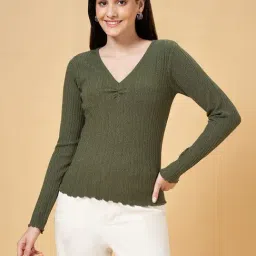 Honey by Pantaloons Olive Green Self Pattern Top-picture-26