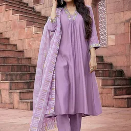 Tashvi's Women Regular Mirror Work Flared Kurta with Trousers & With Dupatta Kurta Sets-image-7