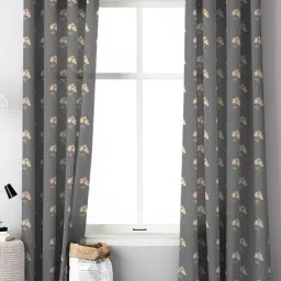 SPACES DRAPE STORY Boho Floral Stone Grey Polyester 9 ft Long Door Curtains - Set of 2-image-11