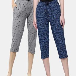 Kryptic Blue & Grey Elasticated Waist Band Relaxed Fit Printed Cotton Capris - Pack of 2-picture-46