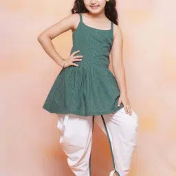 AJ Dezines Kids Green & White Cotton Self Pattern Kurta Set-picture-20