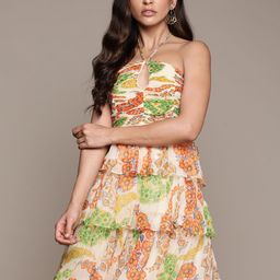 Label Ritu Kumar Floral Printed Halter Neck Chiffon Dress-picture-40