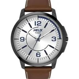 Helix By Timex Silver Round Dial Analog Leather Men Watch - TW027HG14-image-24