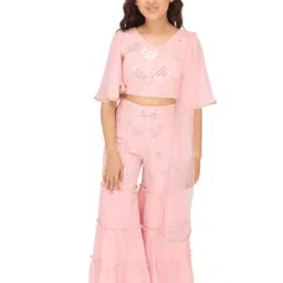 Cutecumber Kids Light Pink Embellished Choli, Sharara with Dupatta-picture-35