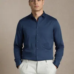 Louis Philippe Navy Blue Cotton Slim Fit Solid Shirt-picture-16