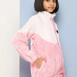 BAESD Girls Colourblocked Woollen Puffer Jacket with Embroidered image 3