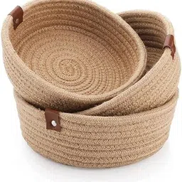 generic Jk Enterprises Rope Storage Natural Handwoven Jute Round Shelf Basket For Your Home & Kitchen (Small, Medium, Large)-Pack Of 3 (Beige) image 1