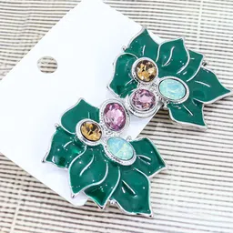 KRENOZ Silver Plated Rhinestone Studded Floral Studs Earrings-picture-18