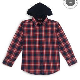 gini & jony Gini And Jony Full Sleeves Shirt with Detachable Hoodie Checkered - Red & Blue-picture-19