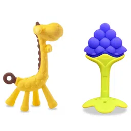 Chinmay Kids Silicone Baby Teether Giraffe and Stand Shape Baby Teething Toy Cartoon BPA Free Teether Yellow & Blue-picture-14