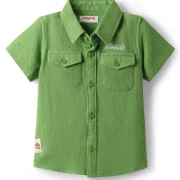 Babyhug Cotton Woven Half Sleeve Solid Color Shirt - Green-picture-34