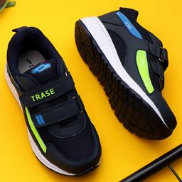 TRASE Colour Blocked Double Velcro Closure Sneakers - Navy Blue & Green-picture-2