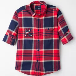 Junior Killer Full Sleeves Windowpane Checked Slim Fit Shirt - Red-picture-11