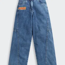 Barbie by Tiny Girl Denim Mattel Featuring Brand Logo Printed Mild Washed Jean - Blue-image-2