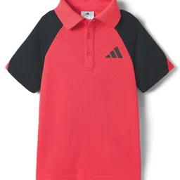 Adidas Kids Cotton Knit Half Raglan Sleeves Solid Color Polo T-Shirt - Red-picture-17