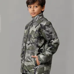 Under Fourteen Only Full Sleeves Camouflage Printed Padded Light Winter Jacket - Green Camouflage-image-20