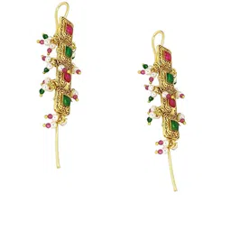 FEMMIBELLA Gold-Plated Artificial Stones Studded And Beaded Square Shaped Ear Cuff image 3