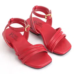 Hola Bonita Party Wear Slip On Sandal Solid Colour with Buckle Closure  - Red image 2