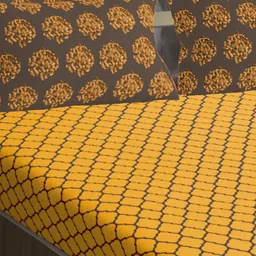 Trance Home Linen Pure Cotton King Size Fitted Bedsheet with Pillow Covers - Grey Mustard image 2