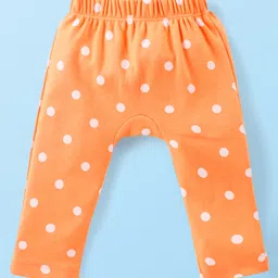 Babyhug Interlock Knit Full Length Diaper Leggings With Strawberries & Polka Dots Print Pack Of 3 - Pink Off White & Orange image 2