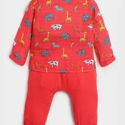 Somersault Cotton Full Sleeves Animals Printed Kurta Pyjama Set - Red image 4