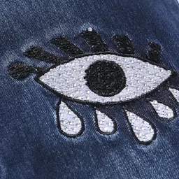 Enfance Eyes Embroidered Mild Washed Denim Jeans - Dark Blue image 3