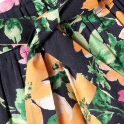 CrayonFlakes Cotton Floral Printed Belted Palazzo - Navy Blue image 4