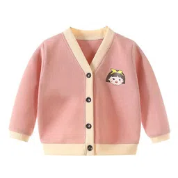 MOMISY Full Sleeves Placement Girl Detailed Cardigan - Pink image 4