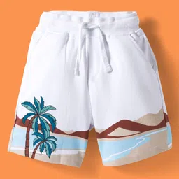 OLLINGTON ST. Cotton Knit Co-Ord Half Sleeves Beach Theme Printed T-Shirt & Knit Shorts Set - White image 4