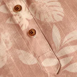 Rikidoos Full Sleeves Leaves Printed Kurta Style Shirt - Light Brown image 4