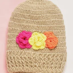 mayra knits MayRa Knit Hand Knitted Pack Of 2 Floral & Animal Applique Detailed Crochet Caps - Brown & Beige - Circumference 32 Cm image 4