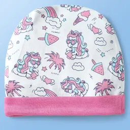 Doodle Poodle Interlock Cotton Knit Caps with Unicorn & Rainbow Print Pack of 2 White & Yellow - Demeter 10.5 cm image 5