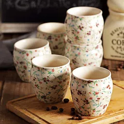 MIAH Decor Off-White Printed Set of 6 Matte Finish Ceramic Kulladhs-picture-22