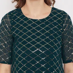 PANIT Women Green & Gold-Toned Printed Kurta with Sharara & Dupatta image 2