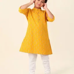 Fabindia Kids Mustard Cotton Printed Full Sleeves Kurta-image-85