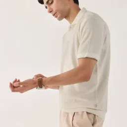 Andamen White Cotton Regular Fit Solid Polo T-Shirt image 3