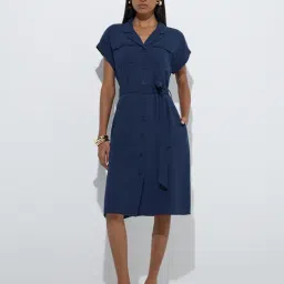 Wardrobe by Westside Navy Shirt Dress with Belt-picture-34