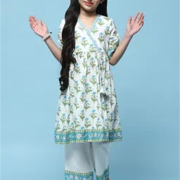 BIBA Girls White & Green Printed Kurta with Pants image 5
