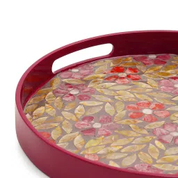 Pure Home and Living Orange & Pink Bamboo Round Tray image 5